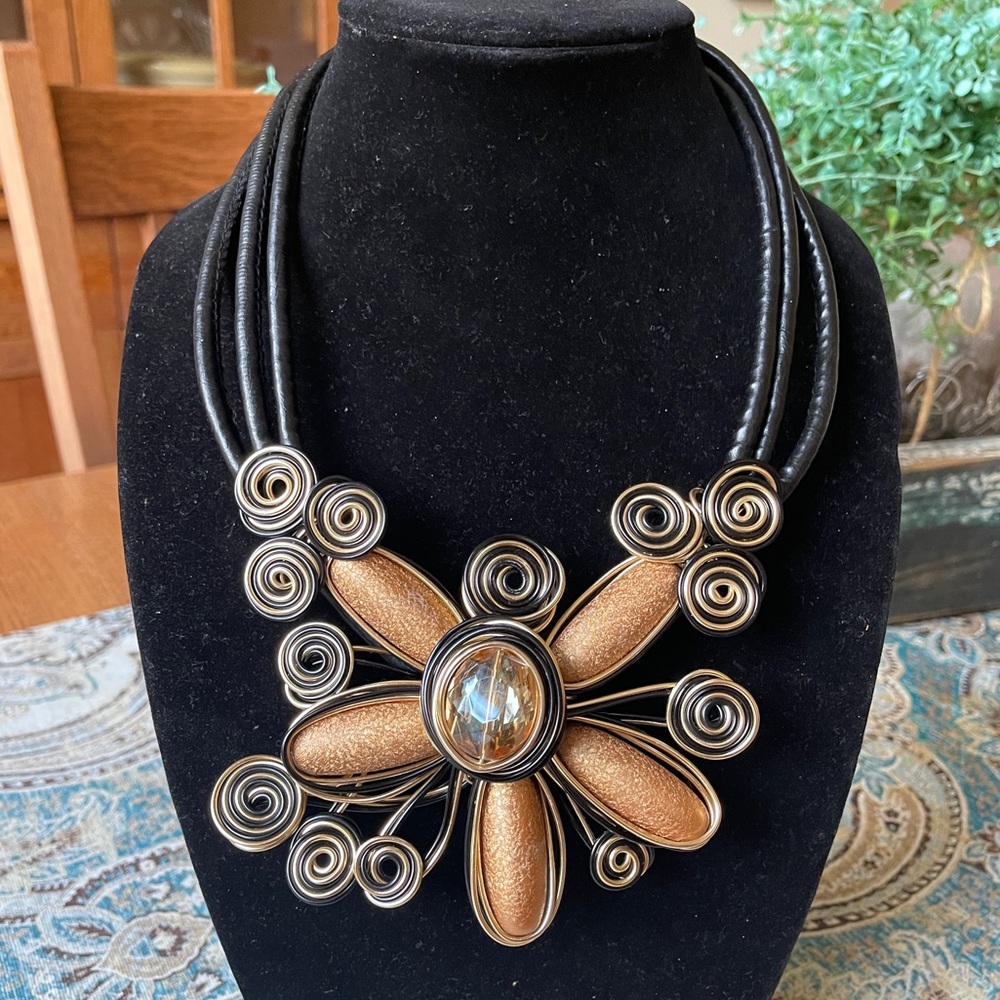 Brass Copper Bohemian Statement Coil Wire Necklac… - image 1